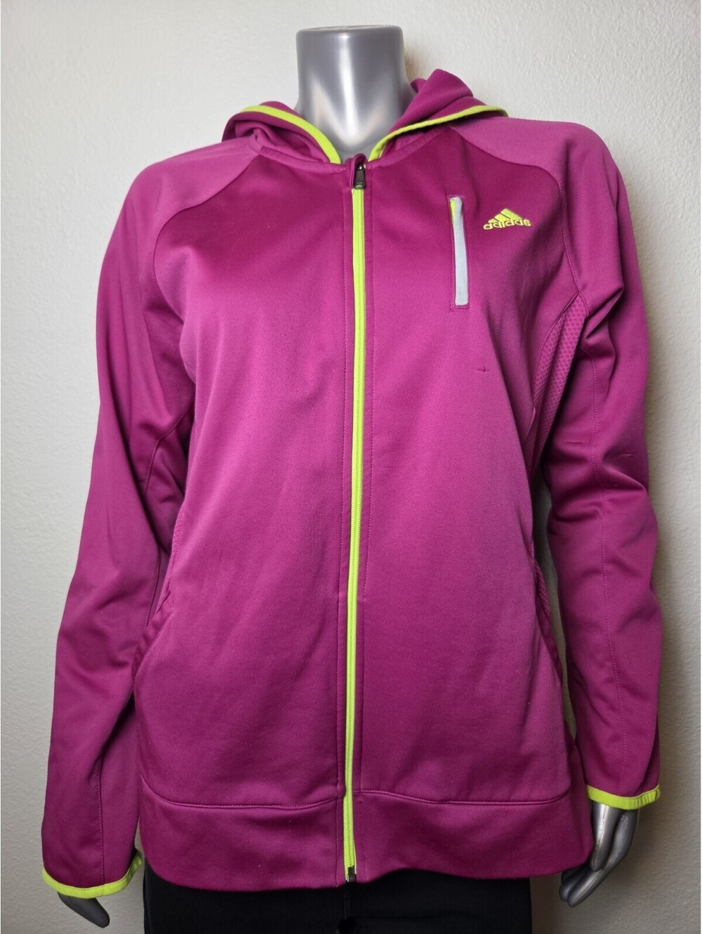 Adidas Raspberry Neon Orange Trim Full Zip Vented Reflective Jacket LARGE